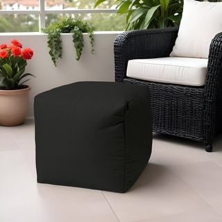 HomeRoots 17" Cool Jet Black Solid Color Indoor Outdoor Pouf Ottoman ...
